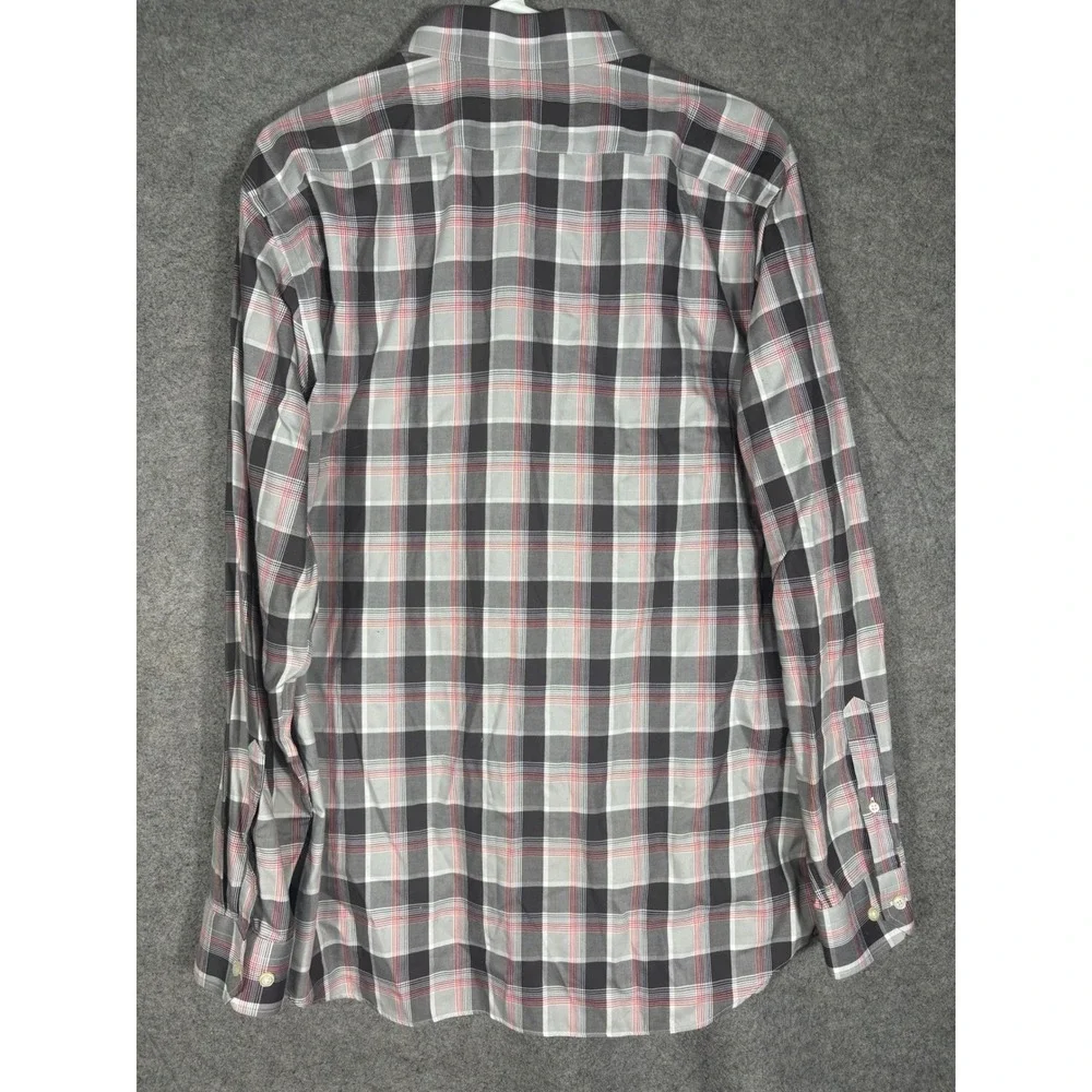 Banana Republic Grant Fit Non-Iron Plaid‎ Shirt Mens XL Grey Red Long Sleeve